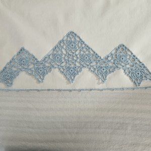 Vintage Handmade & Hand-Crocheted Sky-Blue Floral Motif Pillowcases 1 Pair